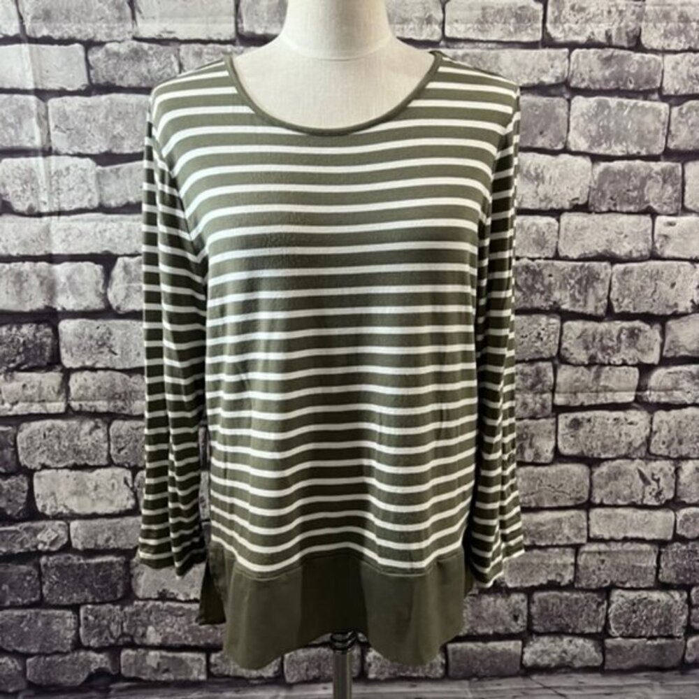 Chico's Green & White Stripe Blouse Size Large
